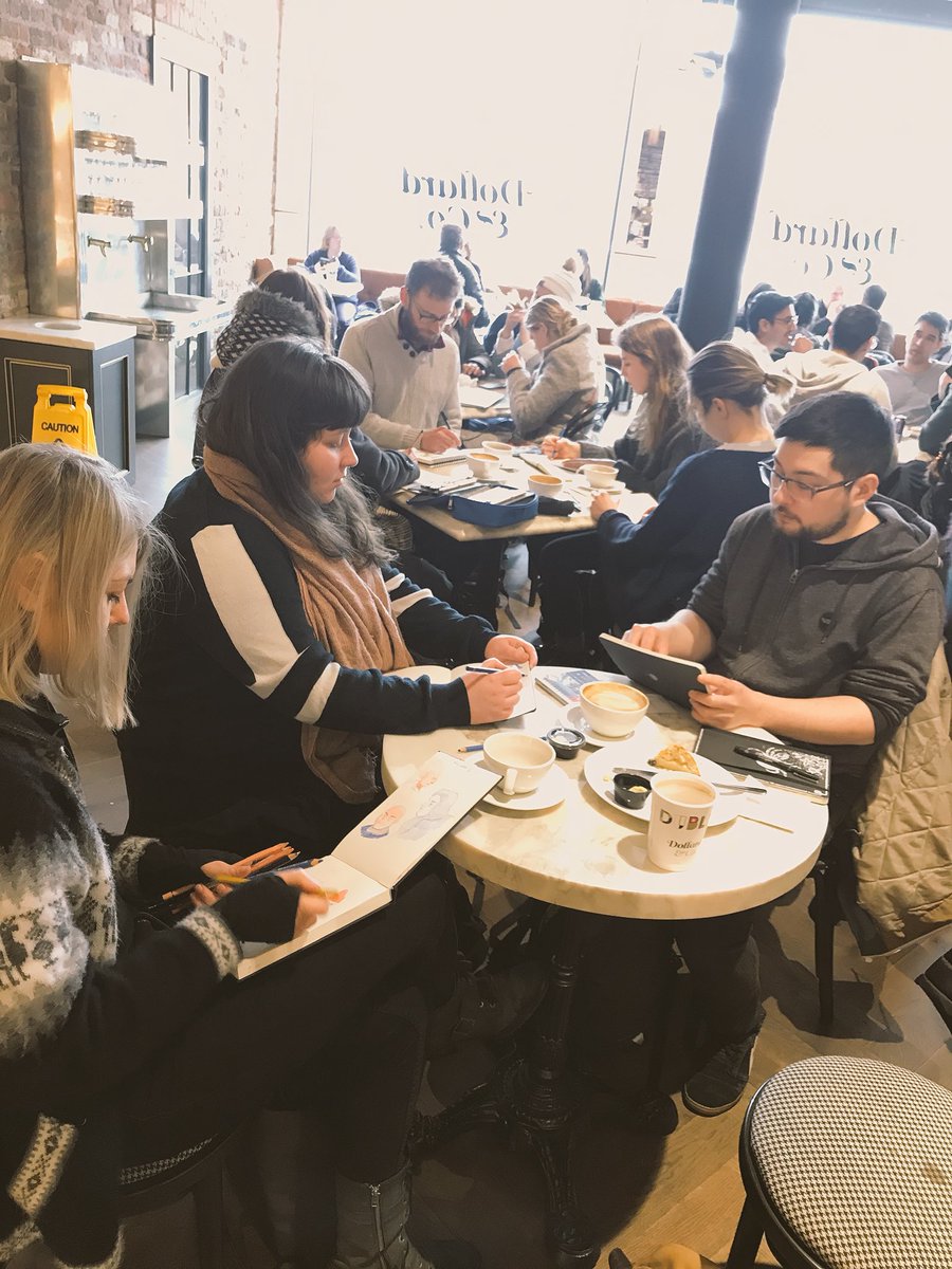 offsketch's tweet photo. We are in @dollardandco sketching until 1pm. Keeping warm despite the snow ❄️ moving to the Porter House templebar at 1pm @weloveoffset #OFFSITE #OFFSKETCH https://t.co/isjraDO4Vg