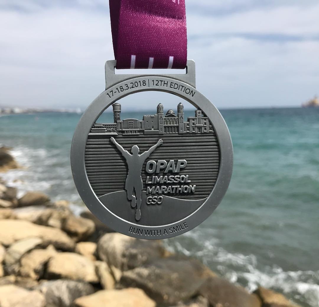 The Limassol Marathon Medal! That’s the way we like it.  #runwithasmile #runlimassol #marathon #limassolmarathon  #worldsmarathons #europe 🇪🇺 #MarathonTweets 🌞🏃
🌍 Location: #limassol, #Cyprus 🇨🇾