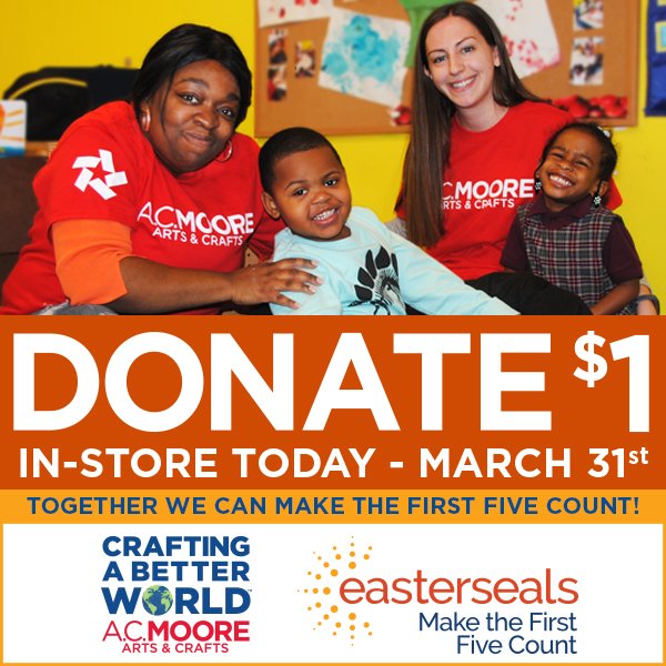 officialacmoore's tweet photo. Help craft a better world! Starting today, donate $1 at checkout to support @Easter_Seals and their commitment to early childhood development. #MakeTheFirstFiveCount  https://t.co/lxpDFtNj6W https://t.co/YPVmO8dKta