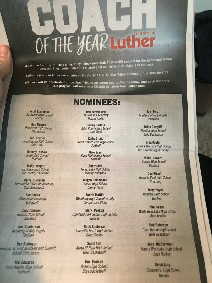 richardwedmann's tweet photo. Incredibly proud of our Boys Hockey Coach Jake Hinderman being nominated for Star Tribune Coach of the Year!  Very deserving of this award!  Bring it home Jake! https://t.co/pdghzo8IJX