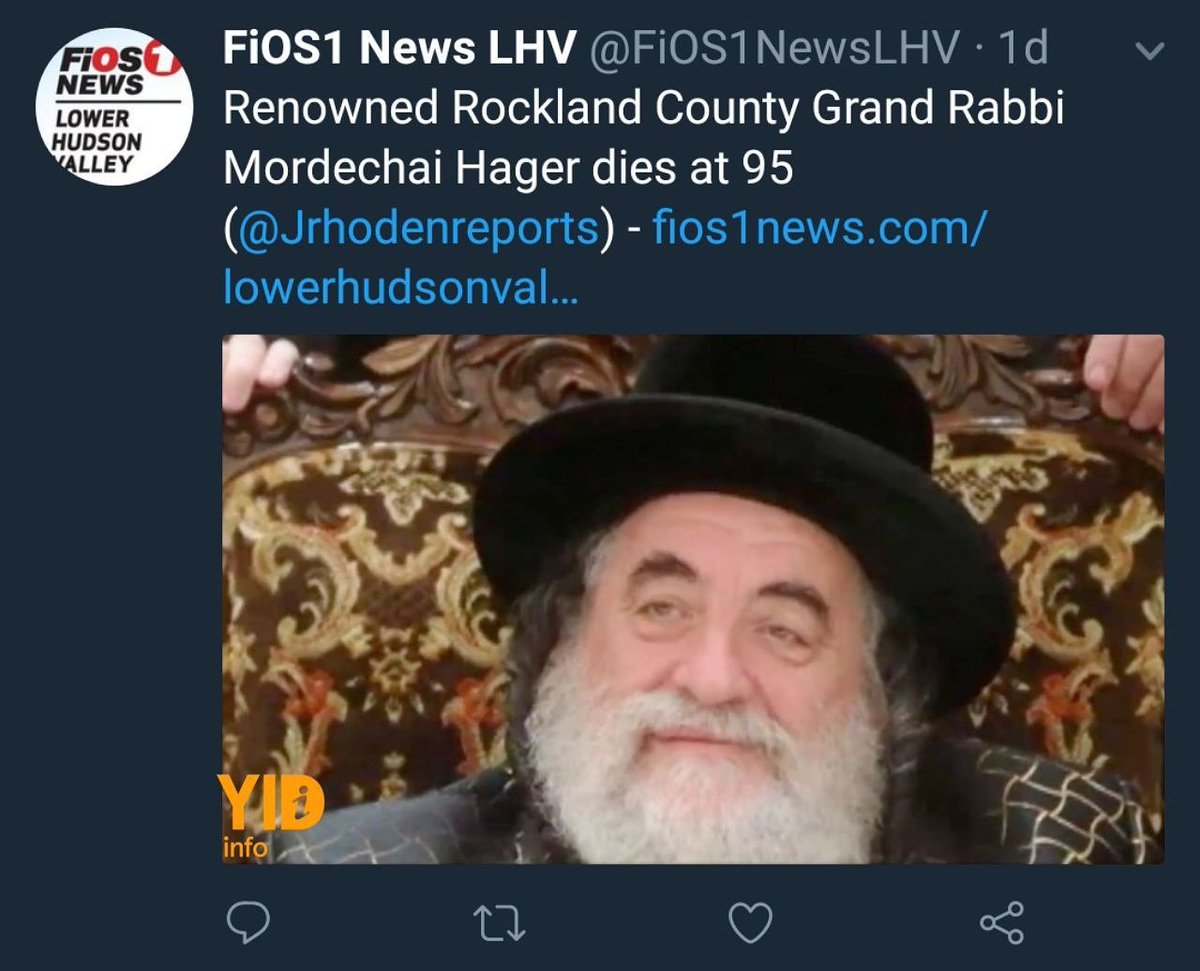 ViznitzLive's tweet photo. FiOS1 News reported about the Passing of Viznitz Monsey Rebbe, with the picture of Viznitz Rebbe of Bnei Brak. Photo: https://t.co/GwNQhPcwgC
