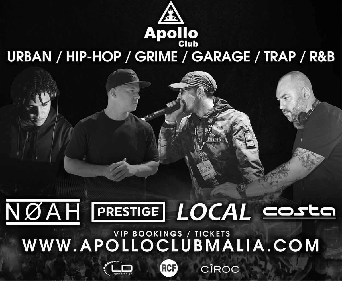 ApolloClubMalia's tweet photo. 🔉 INTRODUCING MALIA’S BIGGEST &amp; BEST URBAN DJ’S - APOLLO CLUB’S SUMMER 2018 RESIDENTS 🔥

DJ NOAH • DJ PRESTIGE • MC LOCAL • DJ COSTA 

#BackWithABang #IfYouKnowYouKnow #ItsAllAboutTheMusic #Malia2018 https://t.co/YBaDUOsmj5