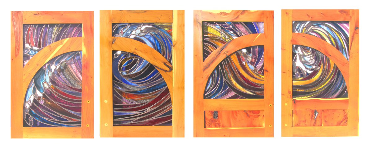 Latest commission. 4 kitchen cabinet doors in wood and stained glass. They will be hung with lights inside the cabinets which will help to illuminate the stained #glass. #unique #handmade #BespokeArt