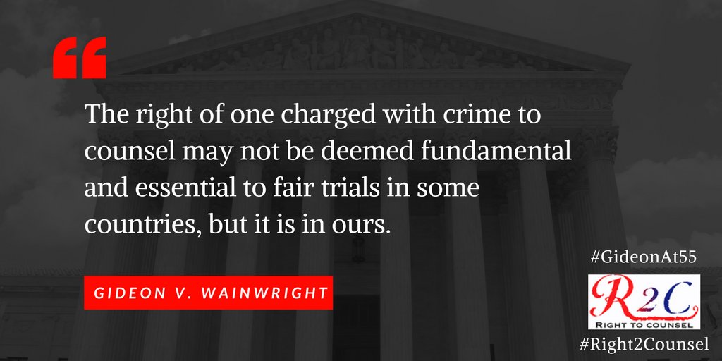 right2counsel's tweet photo. On #GideonAt55, @right2counsel continues to fight for a fair and equitable criminal justice system, which requires representation by skilled defense counsel with adequate resources at every stage of the criminal justice process. https://t.co/h2GEy3drFR