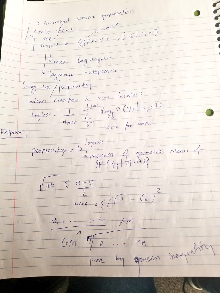 MonaJalal_'s tweet image. On the beauty of logloss/perplexity metric for model selection (which model is more decisive) and its relation to KL Divergence and conditional entropy--better metric than CCR or when CCRs are the same for two models.
#statisticallearningtheory 
#machinelearning