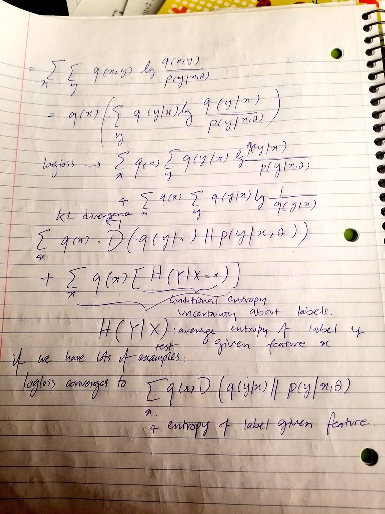 MonaJalal_'s tweet image. On the beauty of logloss/perplexity metric for model selection (which model is more decisive) and its relation to KL Divergence and conditional entropy--better metric than CCR or when CCRs are the same for two models.
#statisticallearningtheory 
#machinelearning