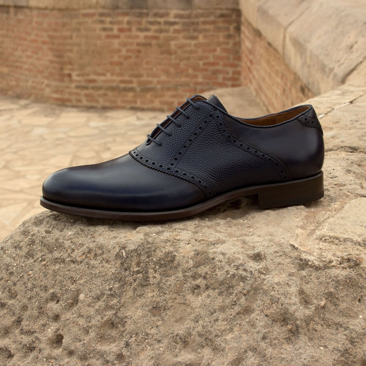 navy blue leather saddle shoes