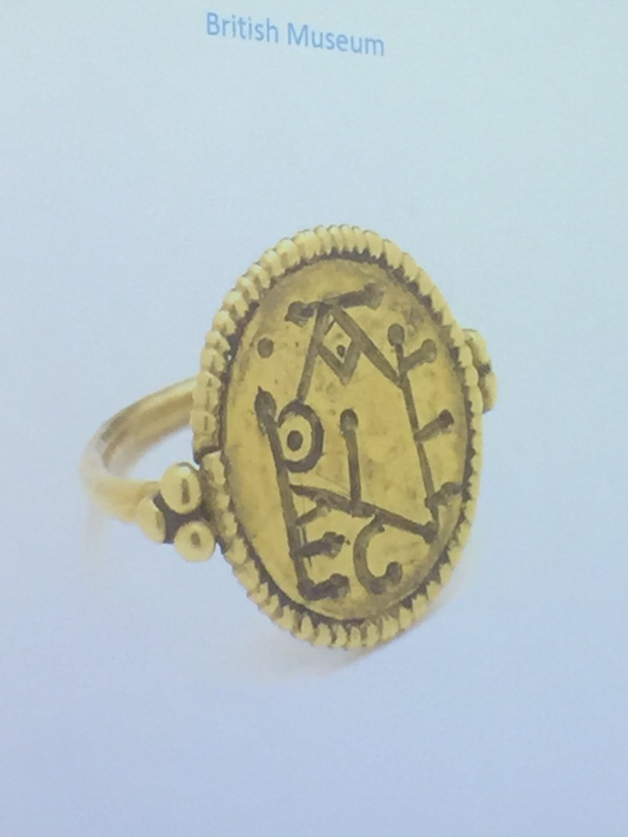 ChristineAxen's tweet photo. Moreira: Enigmatic seal rings required unscrambling &amp; rearranging of letters in probable name—why the extra steps?? #DressFordhamMVST https://t.co/CucY5TZj9E