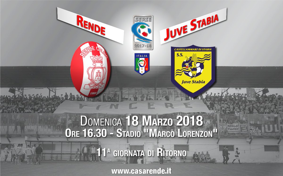 CasaRende's tweet photo. Tra poco inizia l'incontro #RendeJuveStabia 
18/03/2018 - 16.30 #StadioMarcoLorenzon - 11a giornata di ritorno
#SerieC girone C #RendeCalcio #CasaRende #ForzaRende https://t.co/wWdy1u18GV