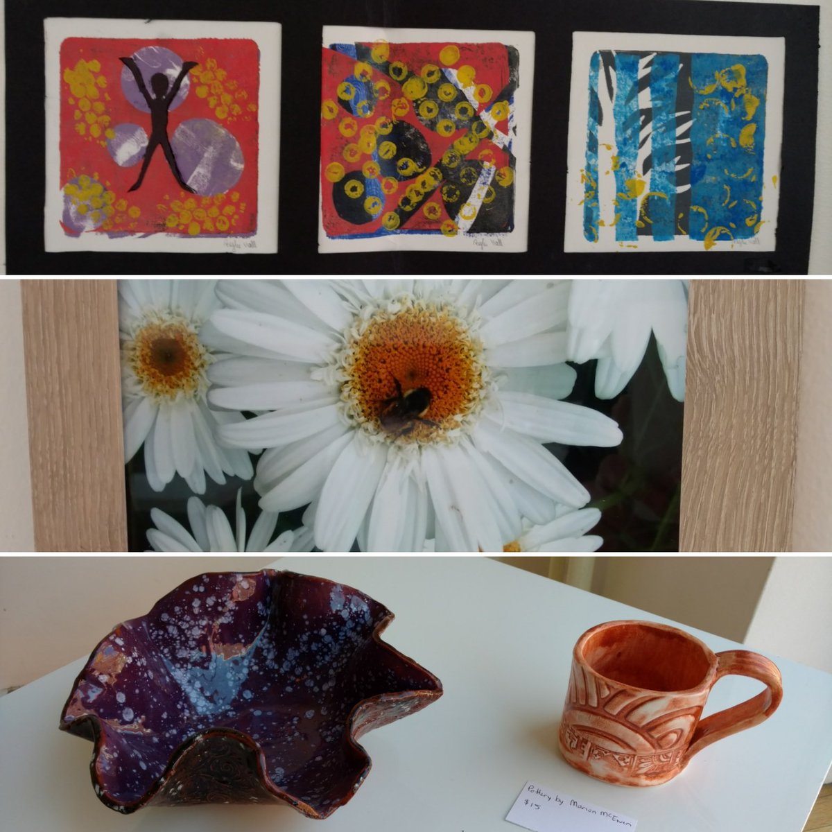 From 12 - 4 today you can enjoy the amazing student art on our walls, take some home, AND help a young linguist travel abroad this summer to further her studies! #paintings #pottery #photography