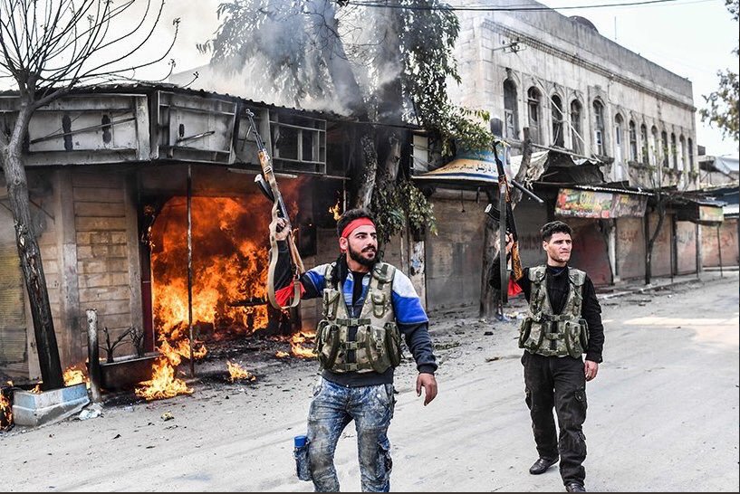 Bashar al-Assad walks around the eastern Guta and the so-called Free Army loyal to Erdogan burn and loot the property of civilians in Afrin.