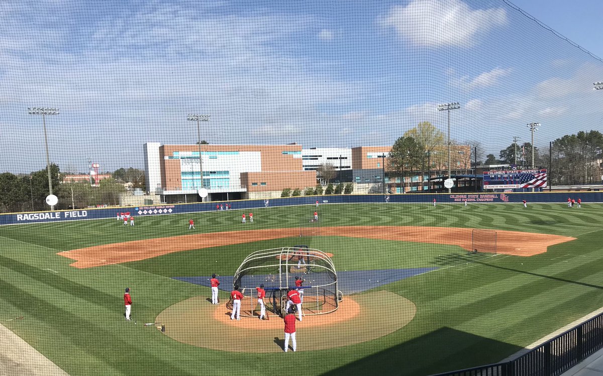 scottmiller44's tweet photo. A beautiful day at Ragsdale Field at Burger King Stadium, as the 5th ranked Columbus State Cougars try to extend the nation’s longest winning streak to 15. They go for the series sweep vs Lander at 1p. I’ll have the call on @WDAK and Cougar Sports TV. #GrabAluckySpot #GoCSU https://t.co/kE9IZPjFgq