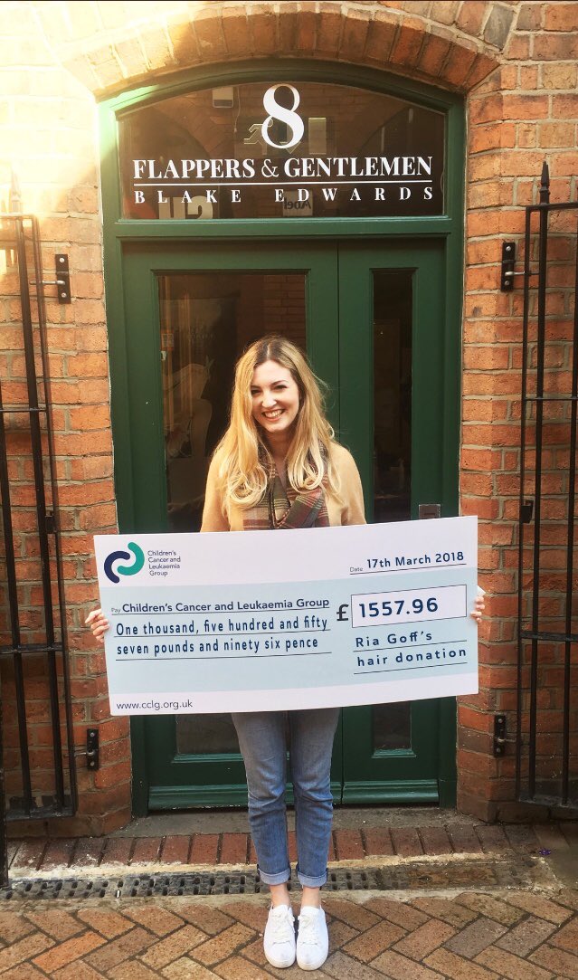 RiaEG00's tweet photo. I can’t believe it. All #choppedoff and ready to donate to @LPTrustUK and a big cheque for @CCLG_UK #thanksagain #coldears https://t.co/3Tsez3ETuT