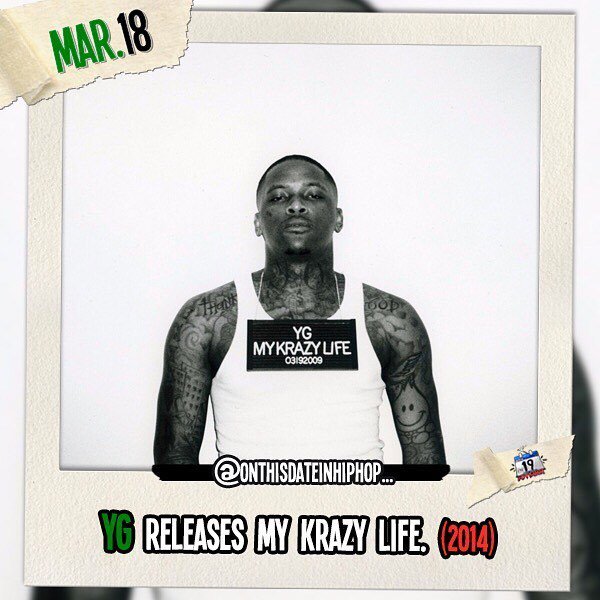 TeamOTDIHH's tweet photo. #OnThisDateInHipHop, @YG released his debut album #MyKrazyLife on #PushazInk / Borporate Thugz Entertainment. Led by #MyNigga, #LeftRight, #WhoDoYouLove and #DoItToYa, #YG's GOLD-bertified 1st offering would peak at #2 on the #2pac 200. #NoTypo
・・・
W… https://t.co/bjVg5Zh6iu https://t.co/rD06de9dcU