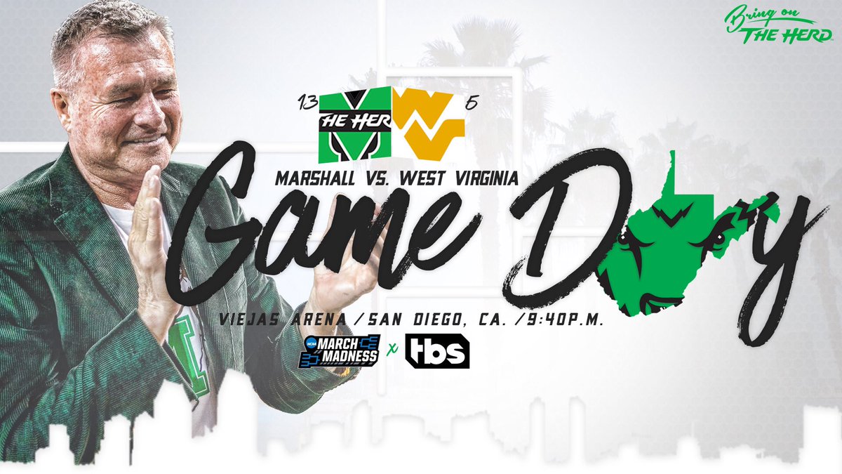 HerdMBB's tweet photo. Game Day!
📍 San Diego, CA.
🏟 Viejas Arena
🆚 #5 West Virginia
⌚️ 9:40pm EST
📺 TBS
#MarshallMadness 
#BringOnTheHerd https://t.co/NVgpVu9nBq