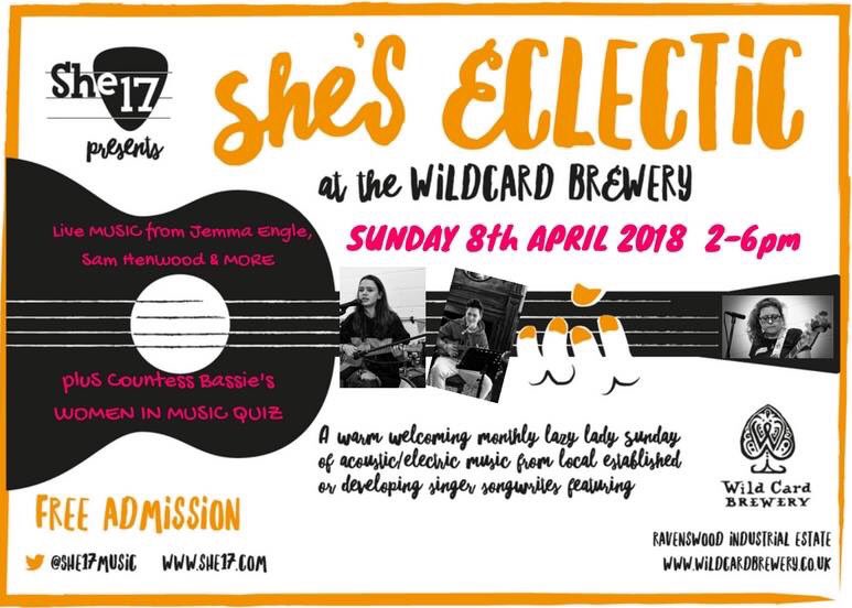 She17music's tweet photo. Next event 8 April @WildCardBrewery. It’s a Live gig with a women in music quiz. Could be educational! https://t.co/BXc9uu4Lft