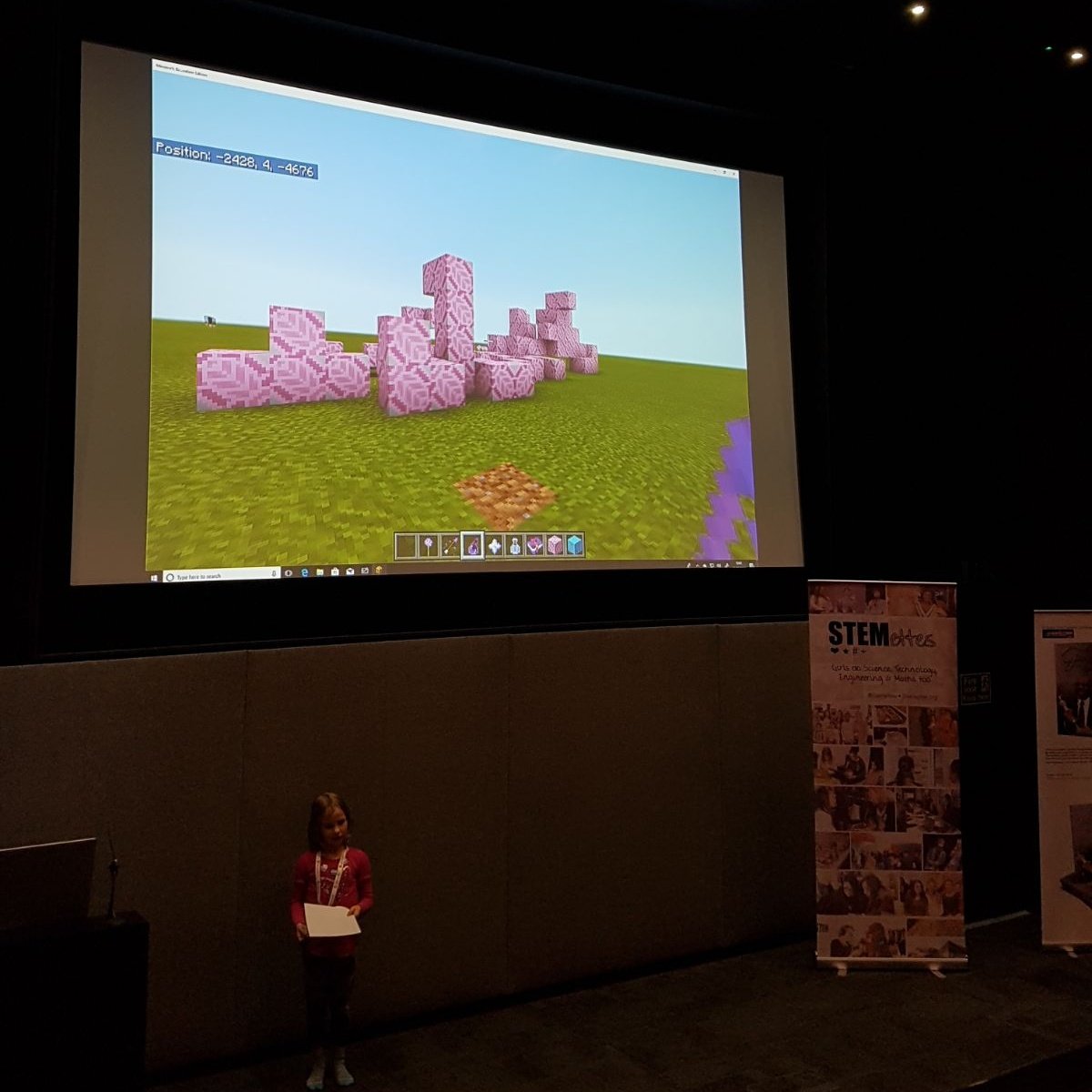 Stemettes's tweet photo. The Zombies group @MSFTResearchCam are currently presenting their #Minecraft Mazes! 🎉 Some really STEMazing work 🤖 #GirlsInSTEM #girlsintech #girlswhocode #hackathon #minecrafthack #microsoftstemettes #girlscoding https://t.co/fBMmOULq1I