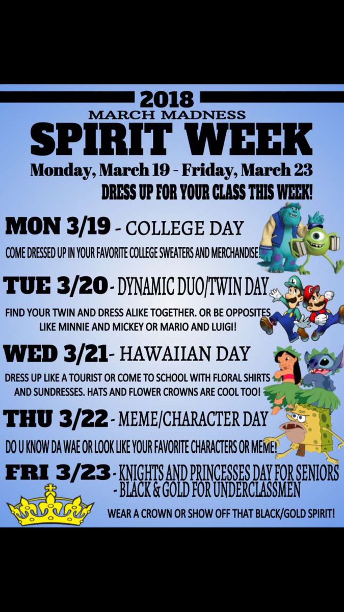 REMINDER to all faculty and staff: Spring SPIRIT WEEK starts tomorrow‼️‼️🎉