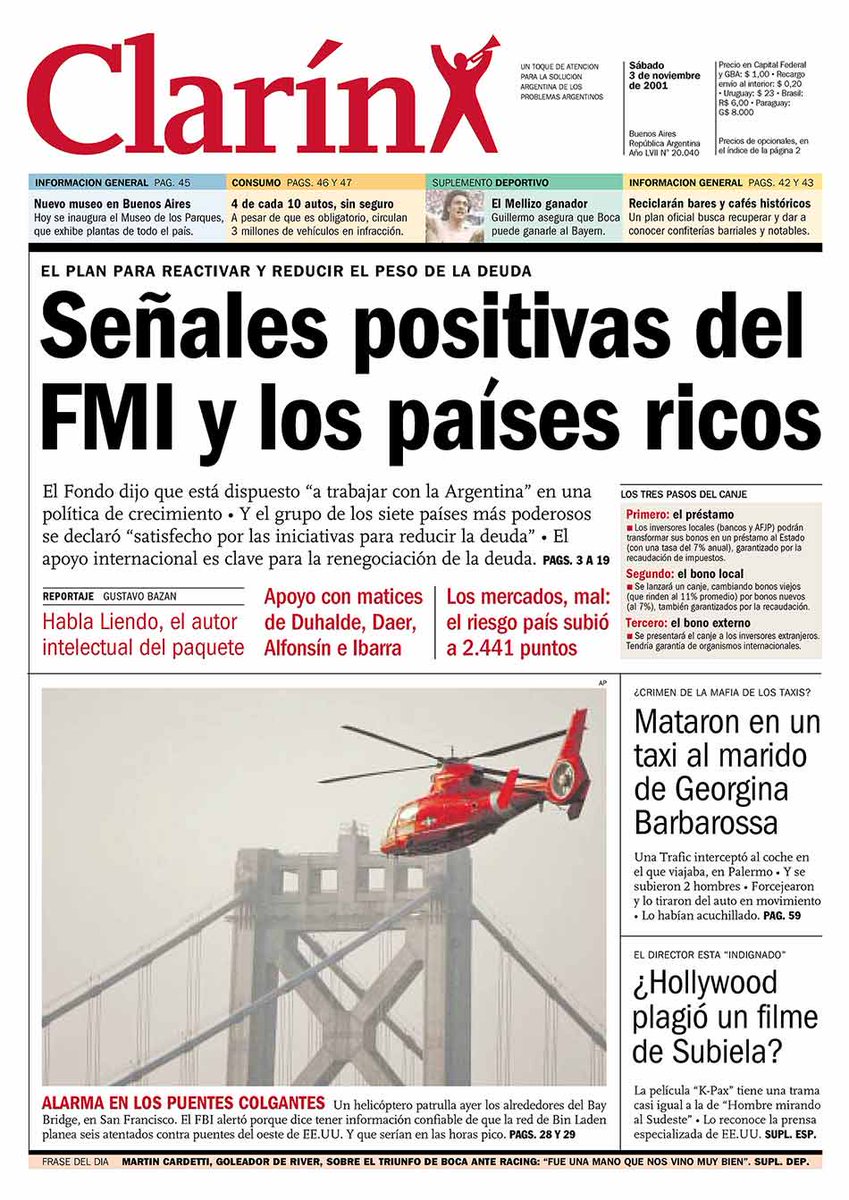 GuapoHerminio's tweet photo. El 3 de noviembre de 2001 el simpátiquisimo FMI también daba señales positivas. Como no estar tranquilos con el efusivo apoyo de Sergio Denis Lagarde al gobierno actual https://t.co/yPPYzhlo3n