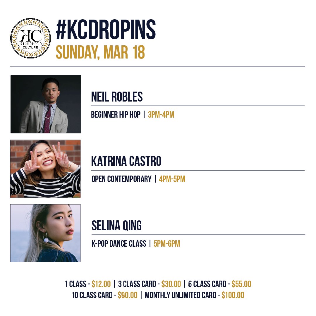 Spend a relaxing Sunday afternoon with our #KCDropins faculty from 3-6pm! 🔥