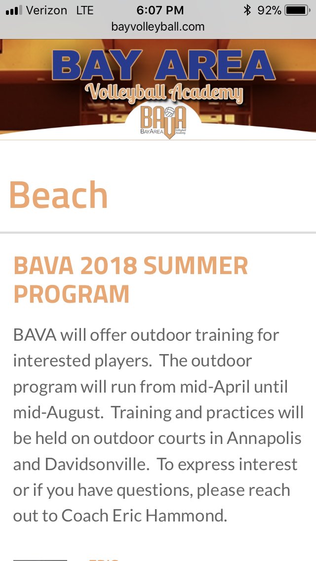 Beach registration is LIVE!!! Innovative new training structure kicks off in late April. Sign up THIS WEEK! Also this year, we are opening a court of training for boys. Click, register, let’s ball! 
bayvolleyball.com/bava-beach