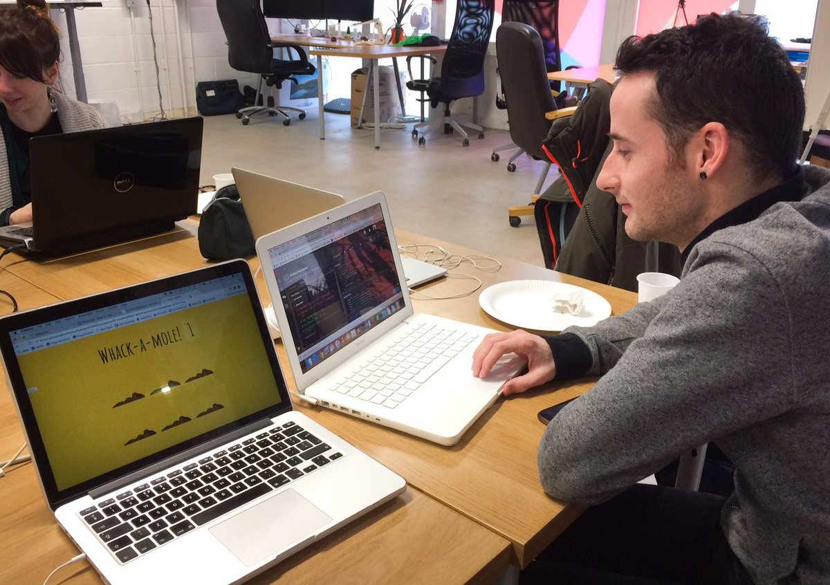hello_anwen's tweet photo. Brilliant day of coding + yoga (oh yes) with @CodebarBrighton and @WeSpringForward!
Had LOTS of fun making a whack-a-mole game (from @wesbos' #javascript30) ☺️ https://t.co/Vhpg5fJKHr