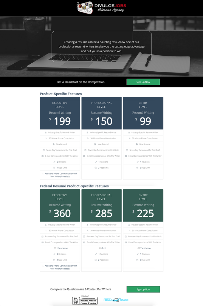 Nebula9Studio's tweet photo. Website designed for Divulge Jobs' Professional Resumé Writing Service #design #webdesign #business #smallbiz https://t.co/l2Qm5FZppR