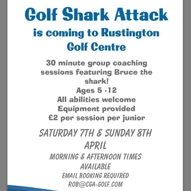 GOLF SHARK ATTACK 🦈🦈🦈🦈 30 minutes junior taster sessions

7th &amp; 8th April

Equipment provided 🏌🏻‍♀️🏌🏻‍♂️⛳️⛳️