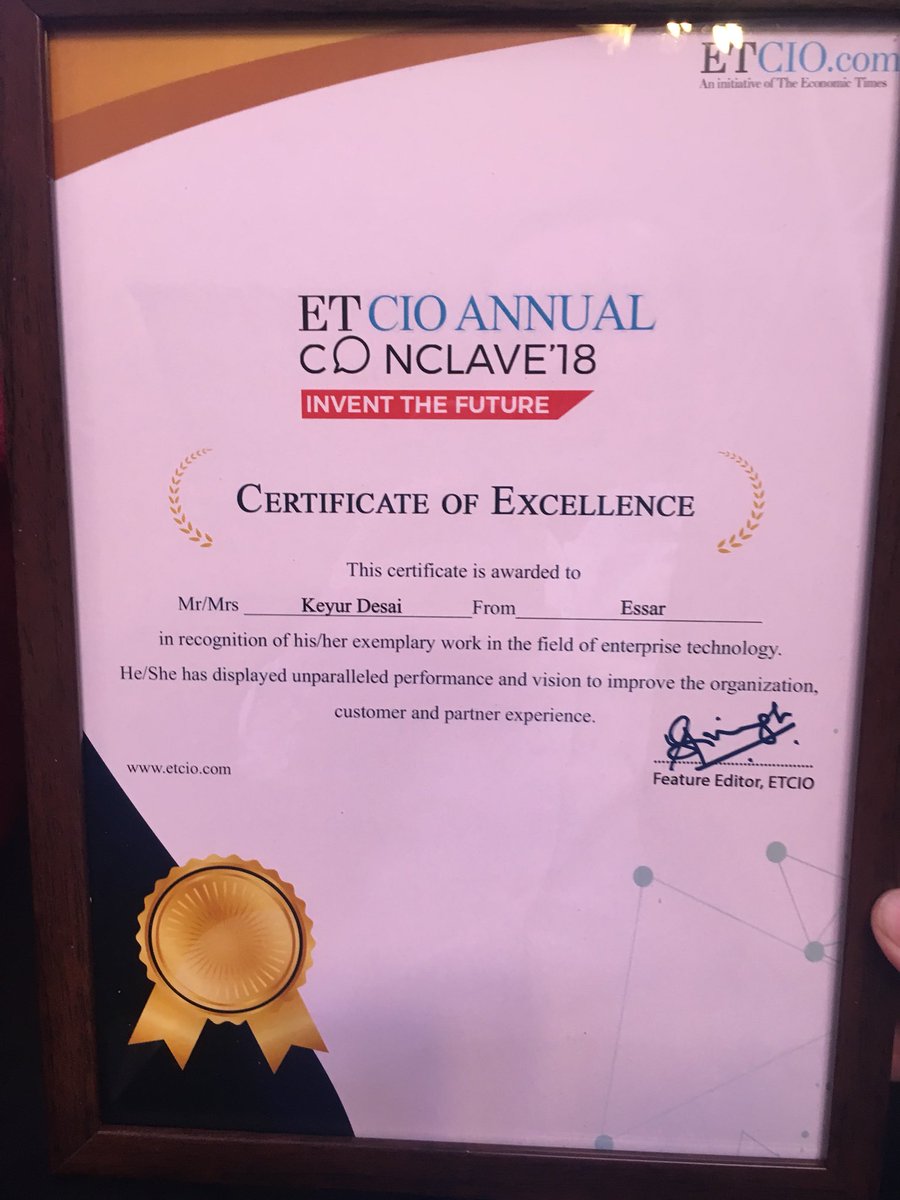 Received #EconomicTimes “ETCIO Award” in their 1st ETCIO Annual Conclave’18 held at Ramoji Film City, Hyderabad. It was indeed a great pleasure &amp; special moment for me to receive the award in presence of my mentor <a href="/NJayantha/">Jayantha Prabhu</a> <a href="/Essar/">Essar</a> @AGCNetworksLTD #ETCIO2018