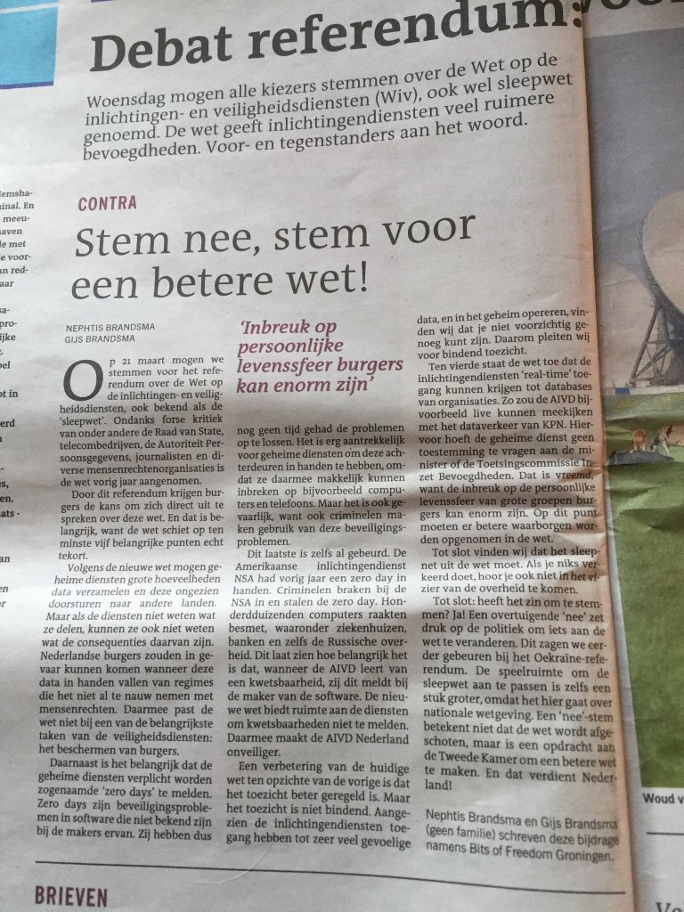 bitsoffreedom's tweet photo. Mooie opinie van @Bitsofgroningen in @dvhn_nl! #sleepwet #groningen Lees ‘m hier: https://t.co/13aFHJXh0O https://t.co/ymzjDtiZ1C