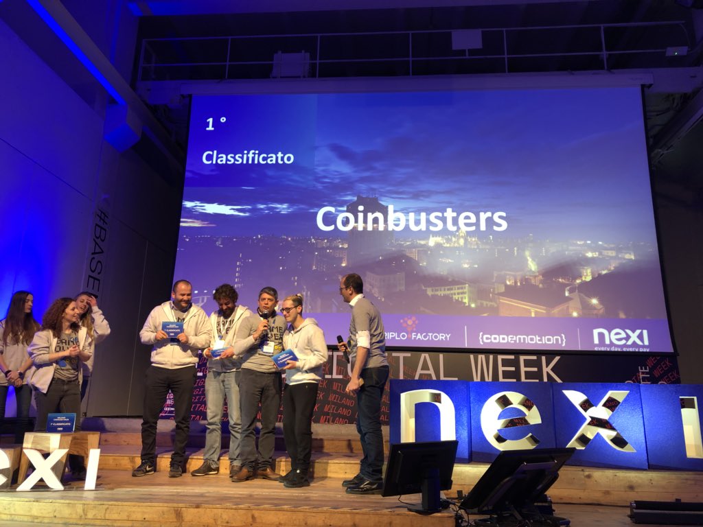 FactoryPlus_PR's tweet photo. Il 🥇 classificato è Coinbusters che elimina il resto in moneta e lo digitalizza! #CashlessMilanoHack #MilanoDigitalWeek https://t.co/75GcmrGmD7