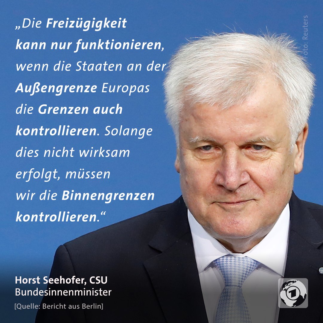 tagesschau's tweet photo. „Wir müssen die Menschen in Deutschland schützen durch Grenzkontrollen“, sagt der CSU-Vorsitzende #Seehofer im @ARD_BaB. #Grenzkontrollen https://t.co/4MecT6eF7A