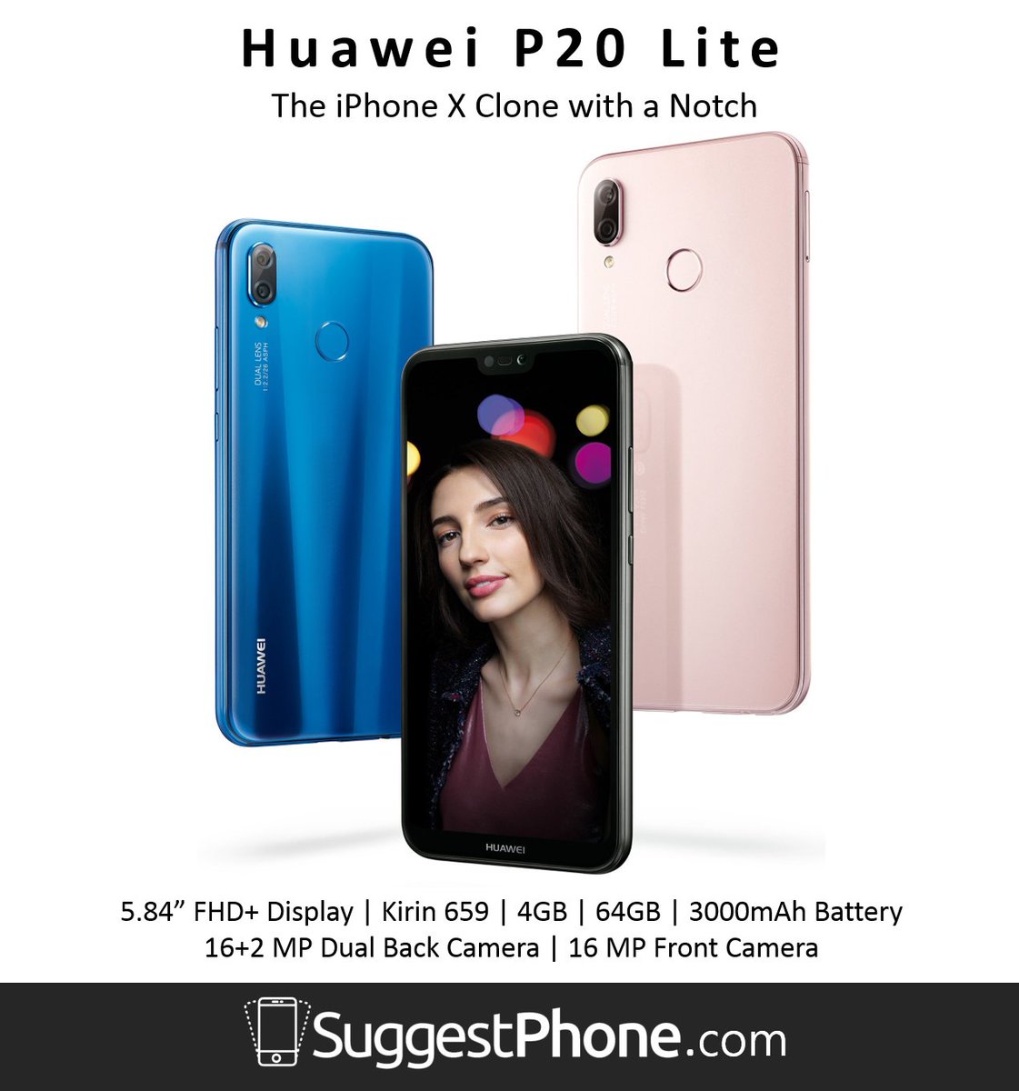 SuggestPhone's tweet photo. Here's Huawei/Honor P20 Lite. 
It comes with iPhone X like design: a notch on the display and a vertical dual camera.

#Huawei #Honor #P20 #P20Lite #Latest #Upcoming #Smartphone #DualCamera #Notch #SuggestPhone https://t.co/agcL9iPjlG