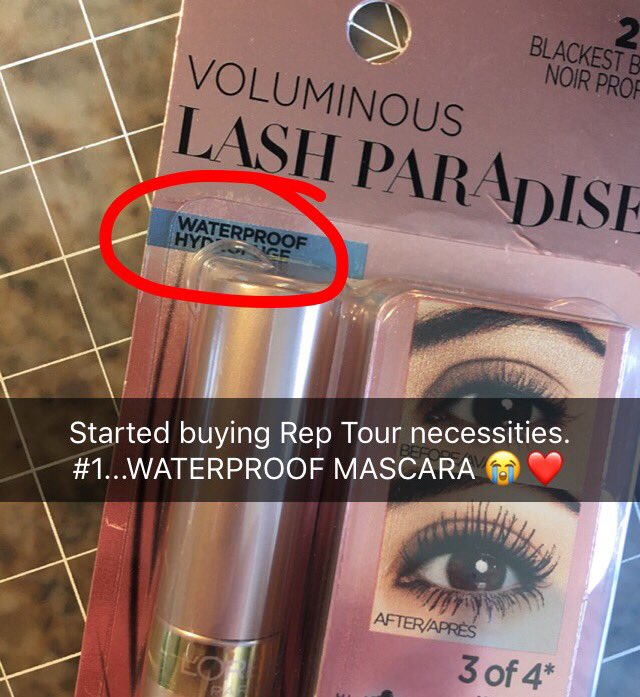 @taylorswift13 @Ana157Clara @taylornation13 My Swiftie mama has already started buying tour supplies!! #waterproofmascara 😭😭❤️