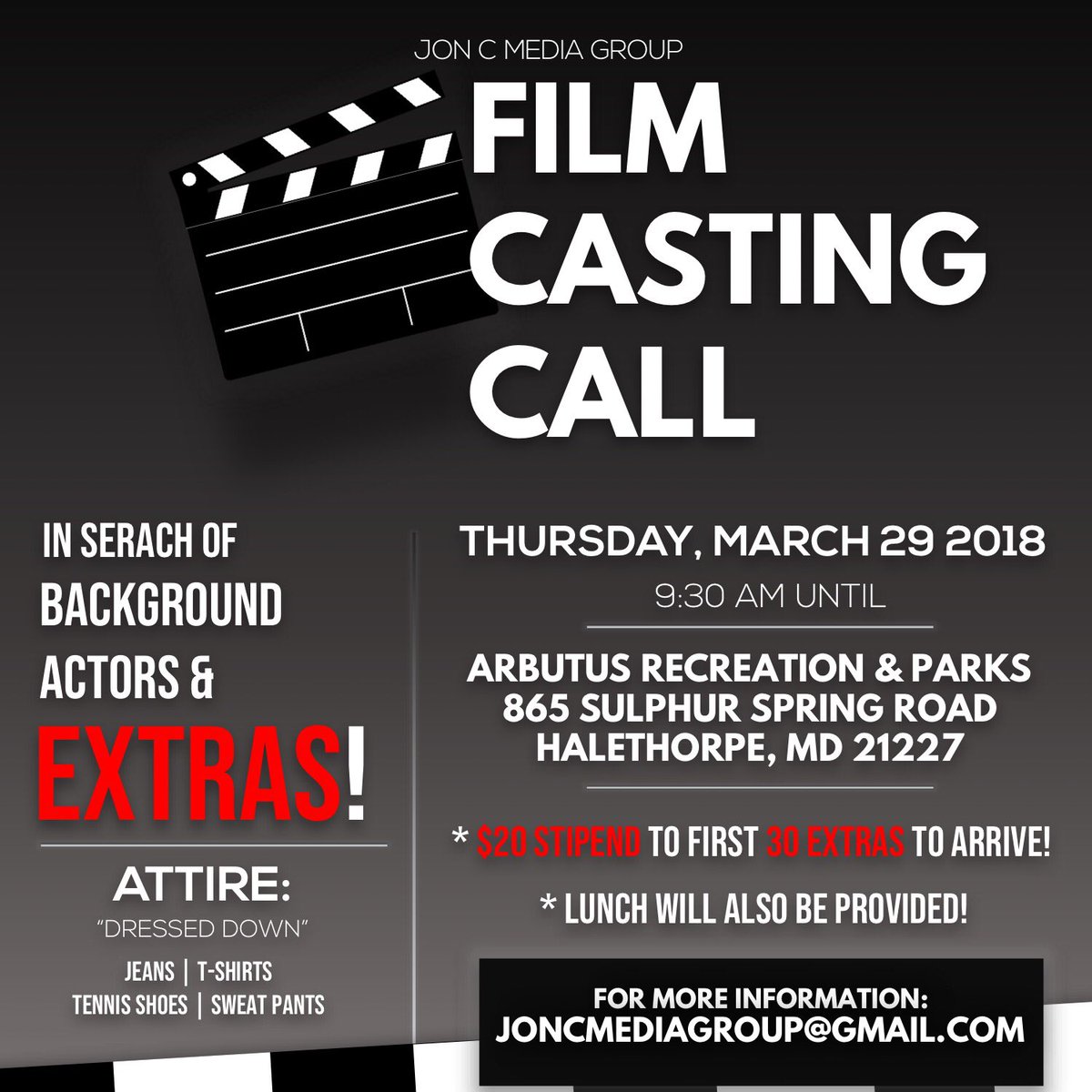Film Extras Needed in Baltimore area!!!