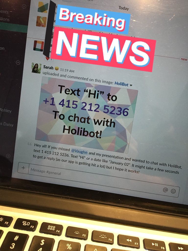 potatoenjoyer's tweet photo. @Superpositionfc Just presented/demoed our weird national holiday texting bot at SuperPosition π#SuperpositionII thanks @Twilio https://t.co/q75hfDdHpU