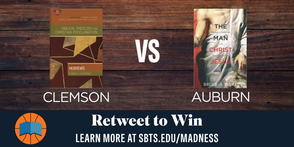 SBTSadmissions's tweet photo. No. 5 seat Clemson— @DrTomSchreiner vs. No. 4 seat Auburn— Dr. Ware next in the bracket! #SBTSMadness 

Follow, RT Win! https://t.co/CwnU0PdTm2
