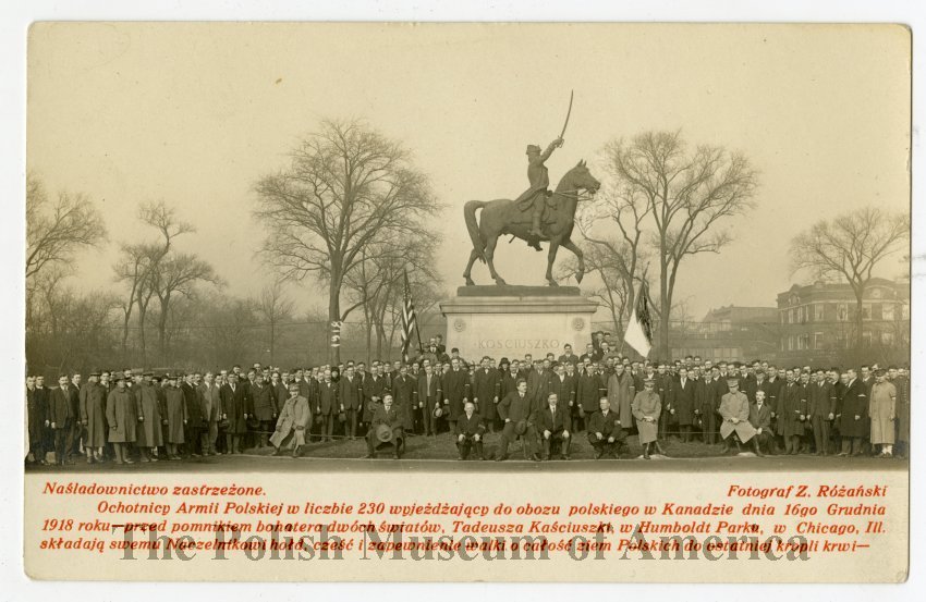 WWIChicago's tweet photo. Erin from #HIST366 says, "A part of @WWIChicago that should never be forgotten is the countless brave #PolishAmericans who joined the war early. Luckily, the @polishmuseum proudly displays this photo of the #BlueArmy at Humboldt Park in Chicago, along with others! Check it out!" https://t.co/5AxkxMGZGC