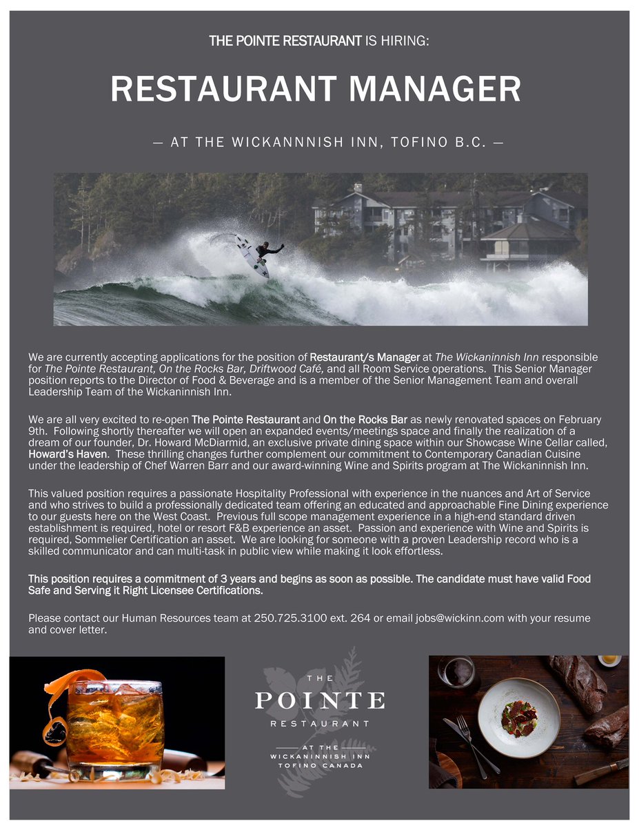 Melody_McLorie's tweet photo. Check out this Management position! #wickinn #tofino #bcjobs #hospitalityjobs
@WickInnBC @TasteWickInnBC https://t.co/0SHjFFfNw7