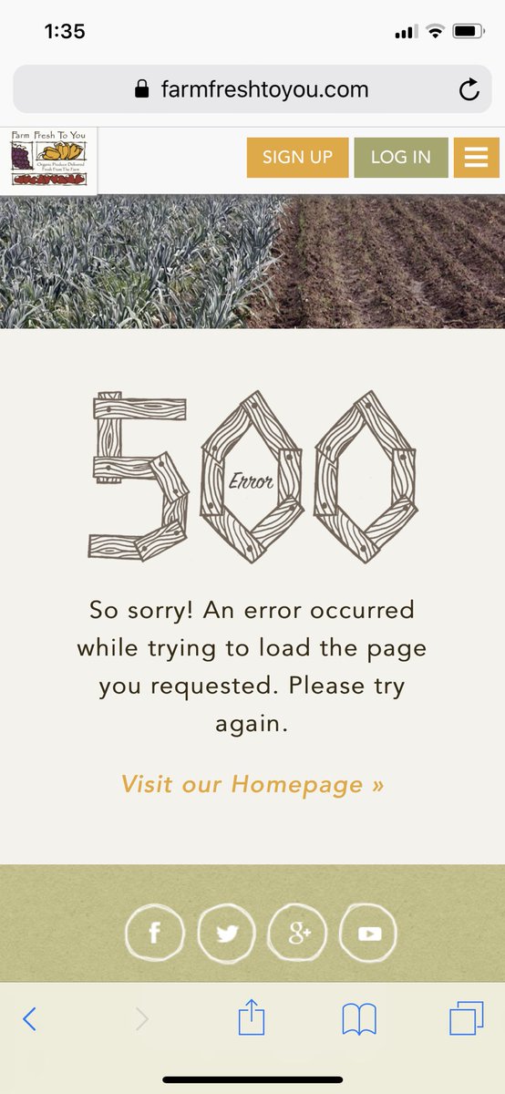 natsparhawk's tweet photo. @farmfreshtoyou heads up...receiving error message and can’t log into account on phone. Please fix! #CustomerService https://t.co/mmk63iDAcS