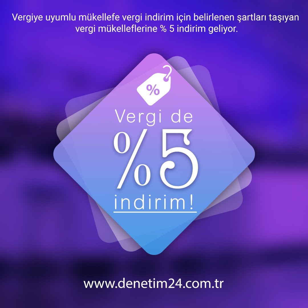 MuhsinBilgi1's tweet photo. Vergi de % 5 İNDİRİM Başlıyor!
 Vergiye uyumlu mükellefe vergi indirim için belirlenen şartları taşıyan vergi mükelleflerine % 5 indirim geliyor.
https://t.co/ktBFd8KZx8
https://t.co/55agqtmuCJ

#vergi #indirim #vergiindirim #muhsinbilgi #denetim24 #denetim #malimuşavir #muhasebe https://t.co/vAqTvEtpv9