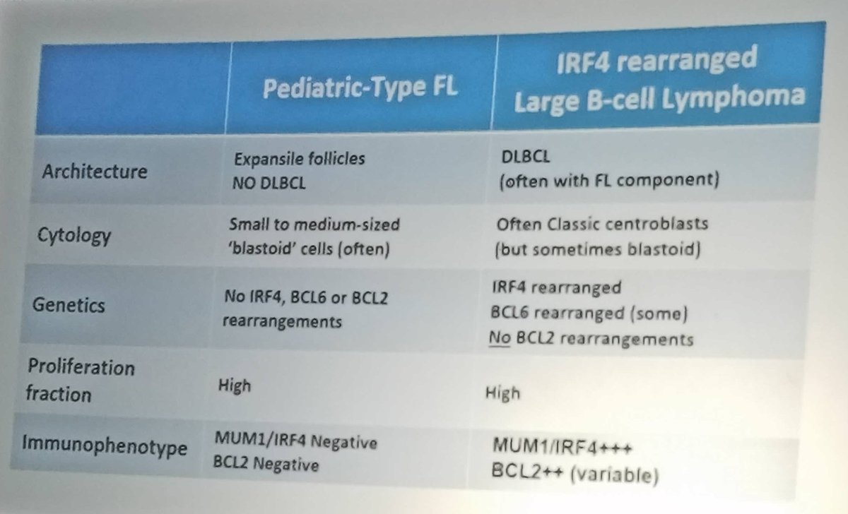 The mutational landscape of PTFL, defined as a 'benign' proliferation... not needing therapy beyond excusing... different from IRF4 mutated DLBCL... architectural distortion is the only way PTFL can be differentiated from reactive FH with clonal follicles. #USCAP2018