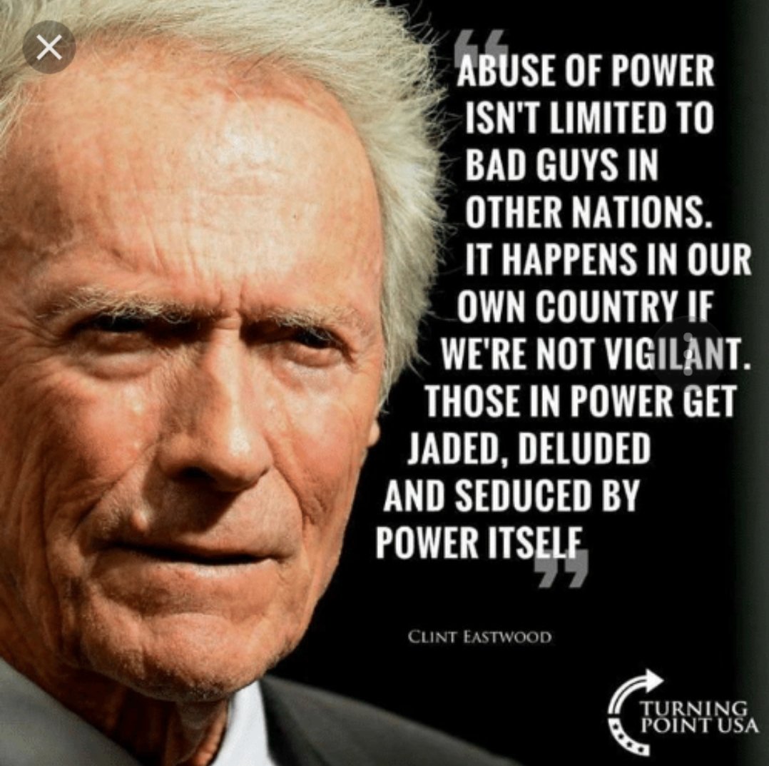 Chicago1Ray's tweet image. #AbuseOfPower isn't limited to bad guys in other nations. It happens in our own Country if we're not vigilant 
#ClintEastwood 

What was at one time the most respected law enforcement agency in the world now has the people it serves questioning its integrity 

#EndTheDeepState ✔