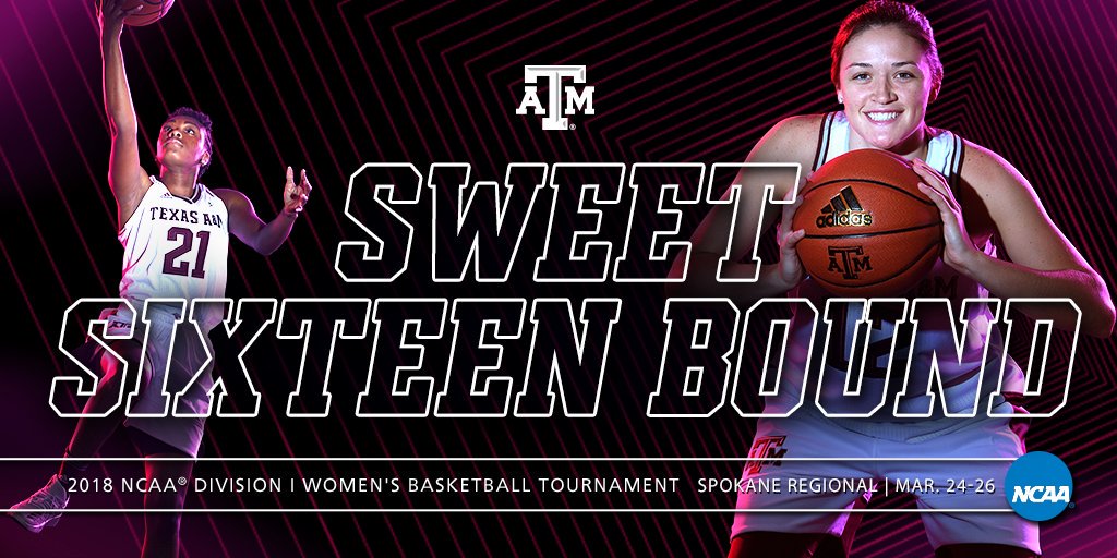 graphic reading "sweet sixteen bound" on maroon background with two women's basketball players