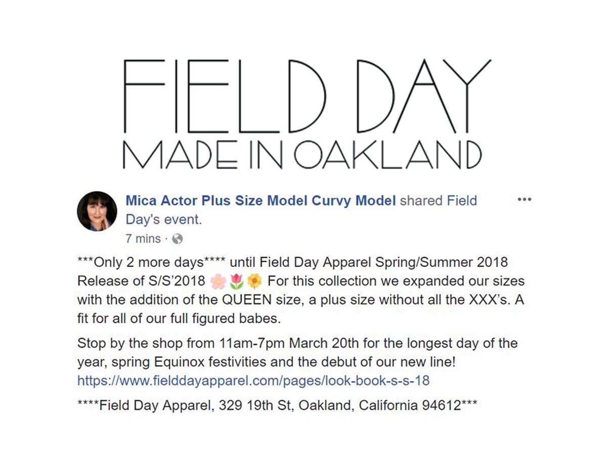 #Launch of #springcollection #summercollection2018 @fielddayapparel 
MARCH 20, 2018 11am-7pm  -   329 19th St, Oakland, CA
fielddayapparel.com
#sizeinclusivity #queensize #springequinox #plussizedesigner #bohemianhipster #sustainablefashion #modernwoman #classicsilhouettes