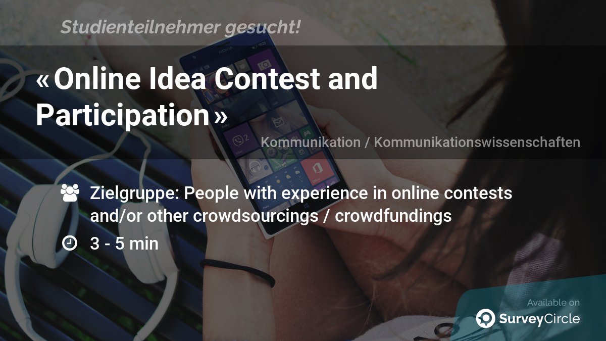 get_responses's tweet image. Aktuelle Online-Studie, für die noch Teilnehmer gesucht werden:

&quot;Online Idea Contest and Participation&quot; surveycircle.com/surveys/#ada7d… via @SurveyCircle 

#Online #IdeaPlatform #Crowdsourcing