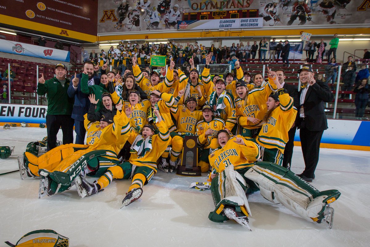 ClarksonUniv's tweet photo. Congratulations @CUknights on your third @NCAA National Title in five years! #LetsGoTech https://t.co/OuIi5Qb5Qf