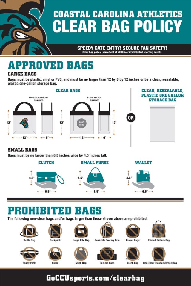 CoastalBaseball's tweet photo. If you plan on visiting Conway for our matchup with @ClemsonBaseball, please review game day information at links below, including PARKING AND CLEAR BAG POLICY:

https://t.co/ZcoFJqWAWM 
https://t.co/jxnLXmqr4N https://t.co/IMBlkX9ZDD