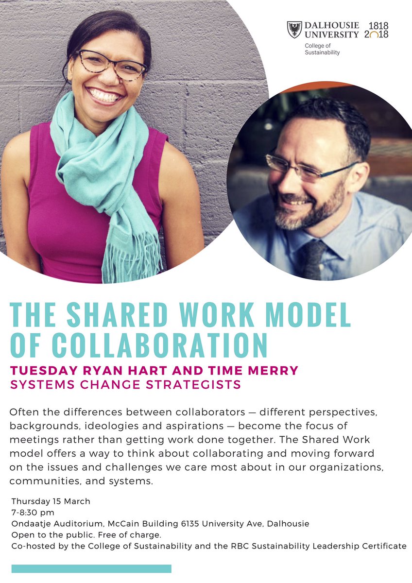 timmerry's tweet image. Excited to be doing an open lecture with @TuesdayRH at Dalhousie University in Halifax this week, 22 March. Join us! The Shared Work Model of Collaboration ...