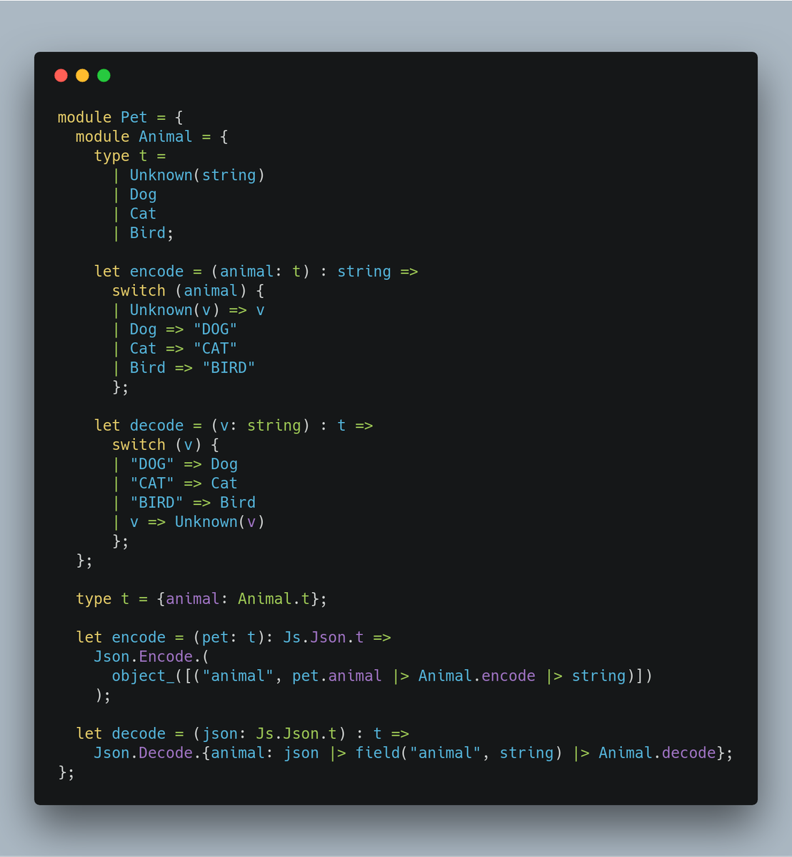 InsidersByte's tweet photo. @romanschejbal Hey @romanschejbal

You can add an unknown variant that holds the unmatched value (see below).

I don't tend to find serialising unsafe, have you got an example? https://t.co/SvuveYTH4N
